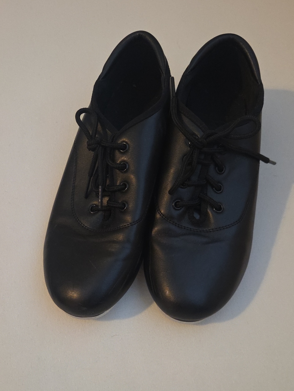 Kids Black Leather Lace-Up Tap Shoes